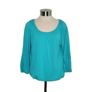 Old Navy Women's Size S Long Sleeve Drapey Scoop Neck Rayon Blouse Turquoise